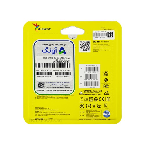 هارد SSD لپ تاپ 480 گیگابایت Adata Sata 2.5Inch SU630 گارانتی آونگ