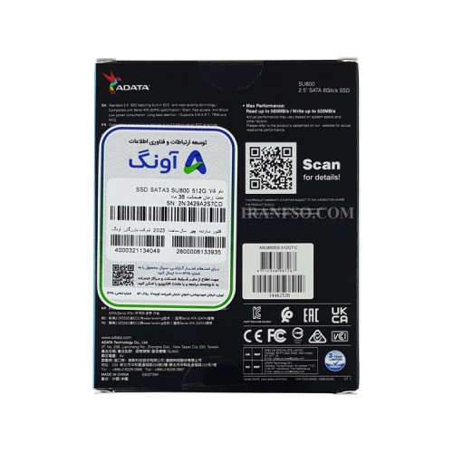 هارد SSD لپ تاپ 512 گیگابایت Adata Sata 2.5Inch SU800 گارانتی آونگ