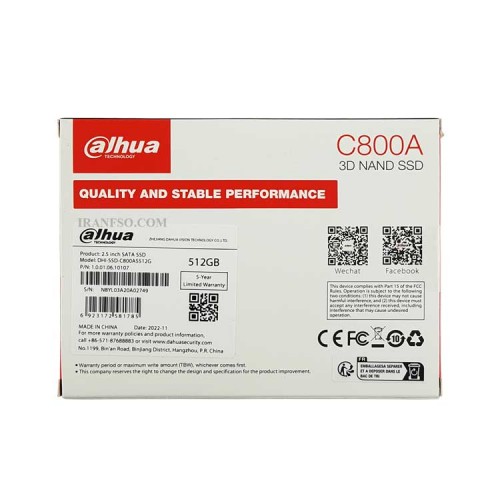 هارد SSD لپ تاپ 512 گیگابایت Dahua Sata 2.5Inch C800A گارانتی سازگار