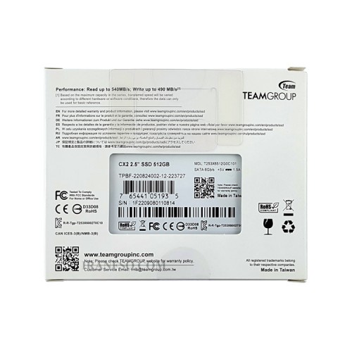 هارد SSD لپ تاپ 512 گیگابایت تیم گروپ Sata 2.5Inch CX2 گارانتی آواژنگ