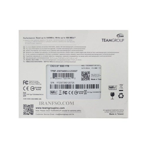 هارد SSD لپ تاپ 1 ترابایت تیم گروپ Sata 2.5Inch CX2 گارانتی آواژنگ