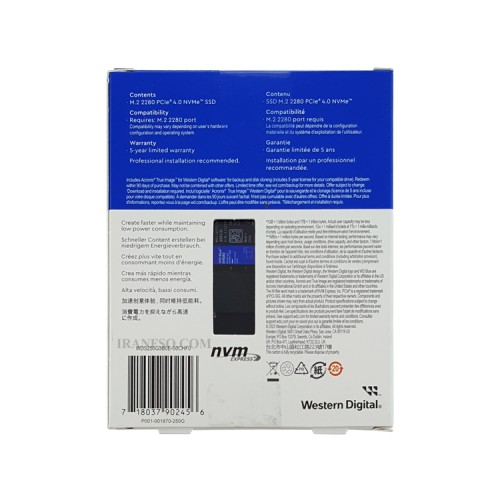 هارد SSD لپ تاپ 250 گیگابایت وسترن M.2 NVMe 2280_SN580 GEN4 گارانتی سازگار