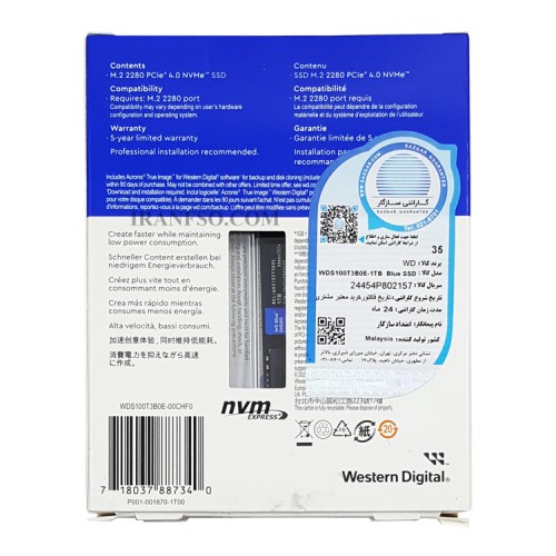 هارد SSD لپ تاپ 1 ترابایت وسترن Western Blue M.2 NVME 2280_SN580 گارانتی سازگار