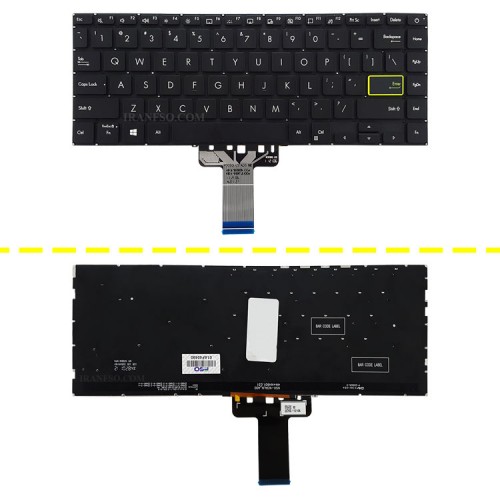 کیبرد لپ تاپ ایسوس VivoBook S433 مشکی-اینترکوچک-بابک لایت-بدون فریم با کلید پاور