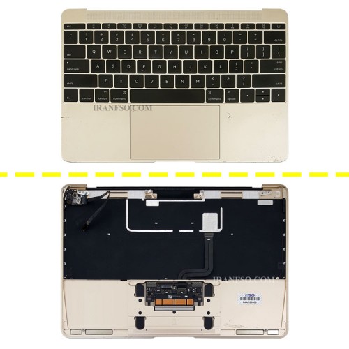 کیبرد لپ تاپ اپل MacBook A1534_2015 مشکی با قاب C طلایی به همراه تاچ پد دست دوم