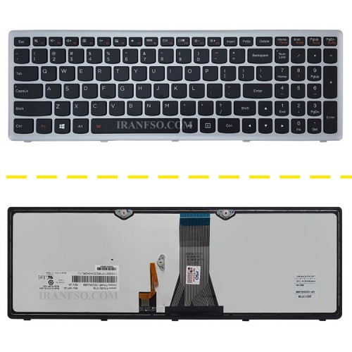 کیبرد لپ تاپ لنوو IdeaPad Z510 مشکی-با بک لایت-با فریم نقره ای