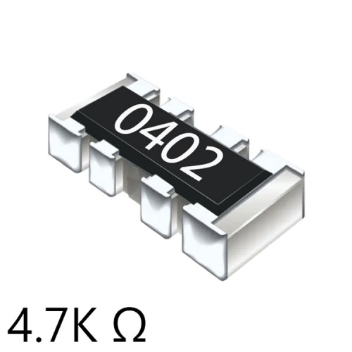مقاومت آرایه ای 4.7 کیلو اهم 8 پایه 4x0402 پک 20 عددی