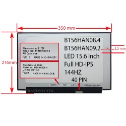 ال ای دی لپ تاپ 15.6 B156HAN08.4_B156HAN09.2_New نازک 40 پین FHD-IPS-144Hz بدون جاپیچ 350x216x3.2mm پیکسل دار