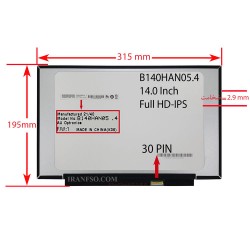 ال ای دی لپ تاپ 14.0 AUO B140HAN05.4 نازک مات 30 پین Full HD-IPS بدون جاپیچ 315x195x2.9mm