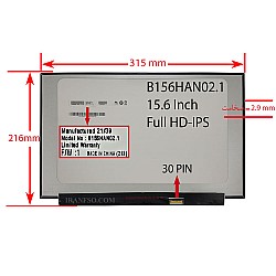 ال ای دی لپ تاپ 15.6 AUO B156HAN02.1 نازک مات 30 پین Full HD-IPS بدون جاپیچ 315x216x2.9mm