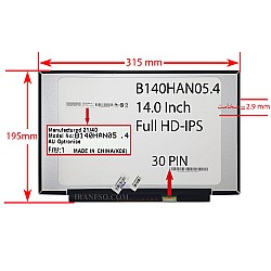 ال ای دی لپ تاپ 14.0 AUO B140HAN05.4-New نازک مات 30 پین Full HD-IPS بدون جاپیچ پیکسل دار 315x195x2.9mm