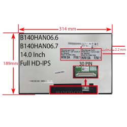 ال ای دی لپ تاپ 14.0 نازک مات 30 پین Full HD-IPS بدون جاپیچ 314x189x2.2mm برد پشت LED سوکت از پایین