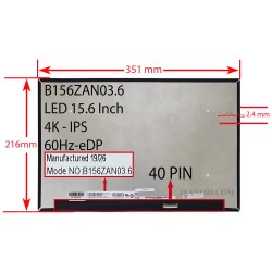 ال ای دی لپ تاپ 15.6 AUO B156ZAN03.6 نازک مات 40 پین UHD-4K-EDP-IPS بدون جاپیچ 351x216x2.4mm برد پشت LED