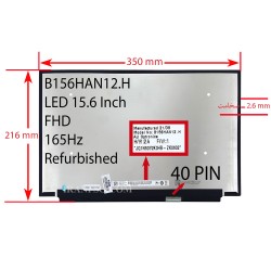 ال ای دی لپ تاپ 15.6 AUO B156HAN12.H_Grade A نازک مات 40 پین FHD-EDP-165HZ بدون جاپیچ 350x216x2.6mm