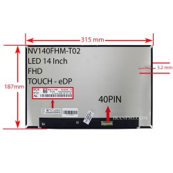 ال ای دی لپ تاپ 14.0 BOE NV140FHM-T02 نازک 40 پین Full HD-EDP-Touch بدون جاپیچ 315x187x5.2mm برد پشت LED