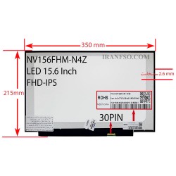 ال ای دی لپ تاپ 15.6 NV156FHM-N4Z نازک مات 30 پین FHD-IPS بدون جای پیچ 350x215x2.6mm