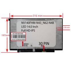 ال ای دی لپ تاپ 14.0 BOE NV140FHM-N43_N62-N4B مات 30 پین Full HD-IPS بدون جا پیچ 316x197x2.8mm
