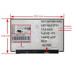 ال ای دی لپ تاپ 15.6 BOE_NEW نازک مات 40 پین FHD-IPS-EDP-144HZ بدون جاپیچ 350x216x3.2mm