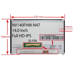 ال ای دی لپ تاپ 14.0 NV140FHM-N47 نازک 30 پین Full HD-IPS با جاپیچ 320x194x4.4mm برد پشت LED سوکت از بالا