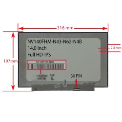 ال ای دی لپ تاپ 14.0 NV140FHM-N43-N62-N4B_NEW نازک مات 30 پین FHD-IPS پیکسل دار-بدون جای پیچ 316x197x2.8mm