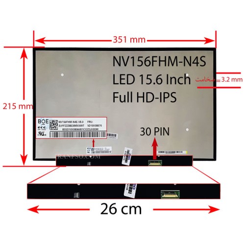 ال ای دی لپ تاپ 15.6 BOE NV156FHM-N4S نازک مات 30 پین FHD-IPS بدون جاپیچ 351x215x3.2mm برد LED 26CM