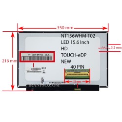 ال ای دی لپ تاپ 15.6 NT156WHM-T02_NEW نازک مات 40 پین ریز EDP-Touch بدون جاپیچ 350x216x3.2mm