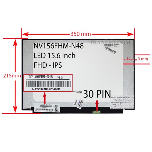 ال ای دی لپ تاپ 15.6 NV156FHM-N48 نازک مات 30 پین FHD-IPS بدون جاپیچ 350x215x3mm