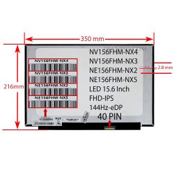 ال ای دی لپ تاپ 15.6 NV156FHM_NE156FHM نازک مات 40 پین FHD-IPS-EDP-144HZ بدون جاپیچ 350x216x2.8mm تک پیکسل