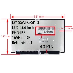 ال ای دی لپ تاپ 15.6 LP156WFG-SPT3_Grade A نازک مات 40 پین FHD-IPS-EDP-165HZ بدون جاپیچ 351x215x2.6mm