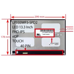 ال ای دی لپ تاپ 13.3 LG LP133WF5-SPD2 نازک مات 40 پین FHD-IPS-EDP-Touch بدون جاپیچ 299x178x4.2mm برد پشت LED سوکت چپ