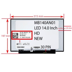 ال ای دی لپ تاپ 14.0 MB140AN01_NEW نازک مات 30 پین بدون جاپیچ 315x197x2.8mm