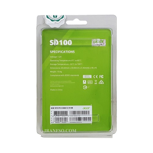رم لپ تاپ 8 گیگ ایسر DDR4-2666 MHZ 1.2V_SD100 گارانتی آواژنگ