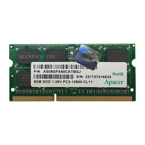 رم لپ تاپ 8 گیگ Apacer DDR3-PC3L-1600-12800 MHZ 1.35V
