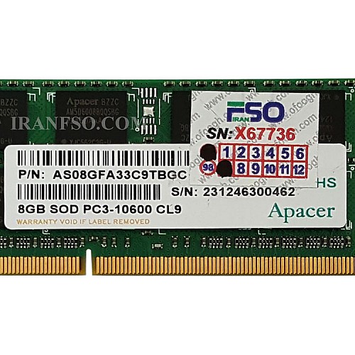 رم لپ تاپ 8 گیگ Apacer DDR3-1333-10600 MHZ 1.5V