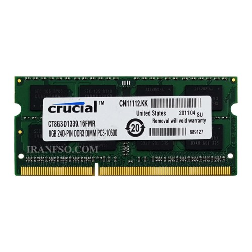 رم لپ تاپ 8 گیگ Crucial DDR3-1333-10600 MHZ 1.5V شش ماه گارانتی
