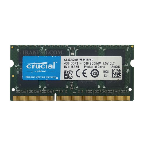 رم لپ تاپ 4 گیگ Crucial DDR3 1066-8500 MHz 1.5V شش ماه گارانتی