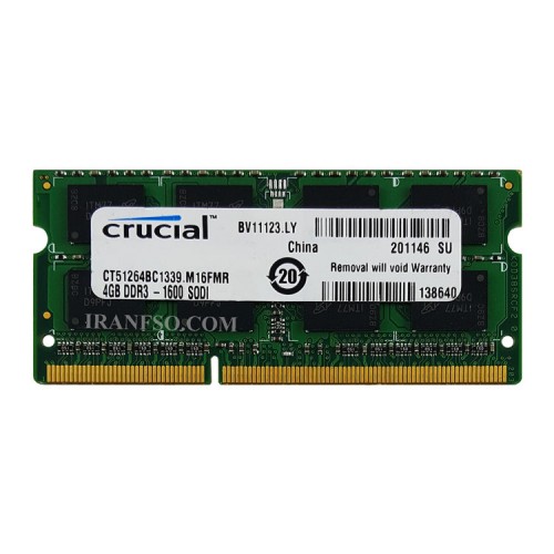 رم لپ تاپ 4 گیگ Crucial DDR3 1600-12800 MHz 1.5V یک سال گارانتی