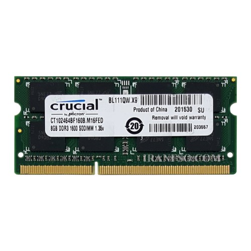 رم لپ تاپ 8 گیگ Crucial DDR3-PC3L 1600-12800 MHz 1.35V یک سال گارانتی