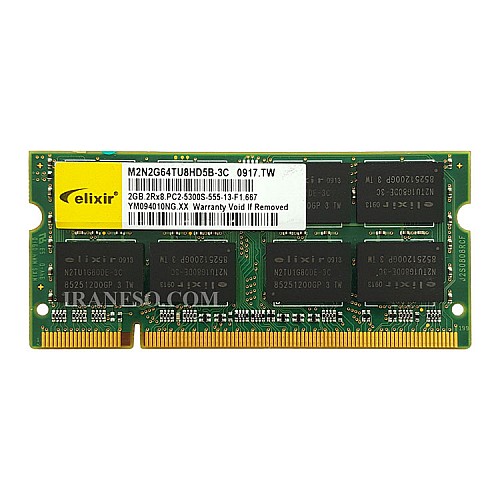 رم لپ تاپ 2 گیگ Elixir DDR2-667-5300 MHZ 1.8V سه ماه گارانتی
