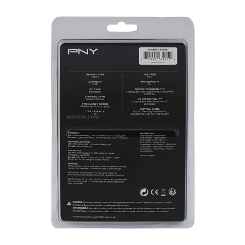 رم لپ تاپ 8 گیگ PNY DDR4-2666 MHZ 1.2V گارانتی حامی