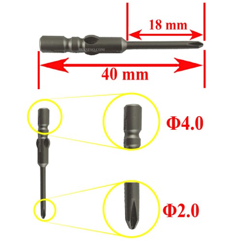 سری پیچ گوشتی چهارسو Φ4.0x40mmxΦ2.0x18mm