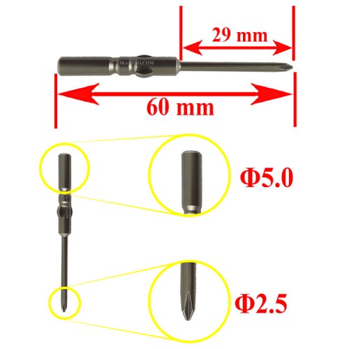 سری پیچ گوشتی چهارسو Φ5.0x60mmxΦ2.5x29mm