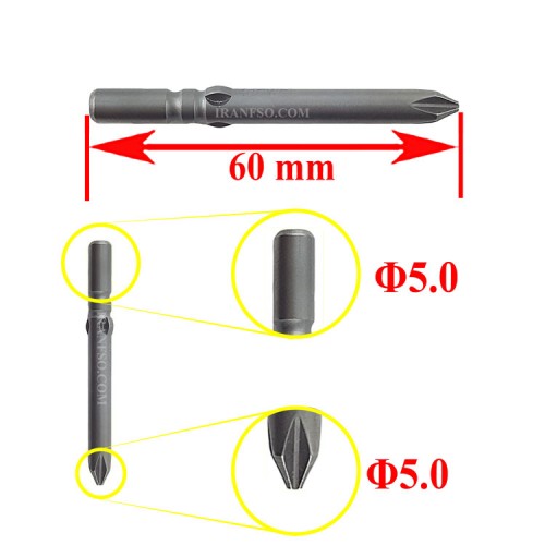 سری پیچ گوشتی چهارسو Φ5.0x60mmxΦ5.0