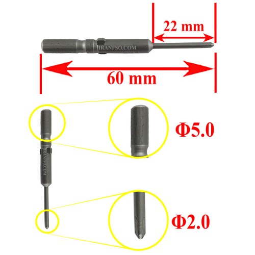 سری پیچ گوشتی چهارسو Φ5.0x60mmxΦ2.0x22mm