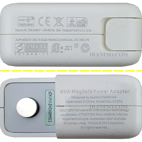 آداپتور لپ تاپ اپل Magsafe1 45W Gimo Plus بدون پک به همراه کابل