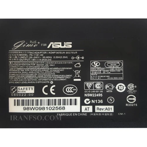 آداپتور لپ تاپ ایسوس 19V 9.5A سرنرمال-اورجینال کابل سه تایی