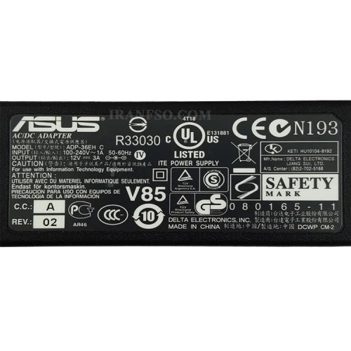 آداپتور لپ تاپ ایسوس 12V 3A اورجینال
