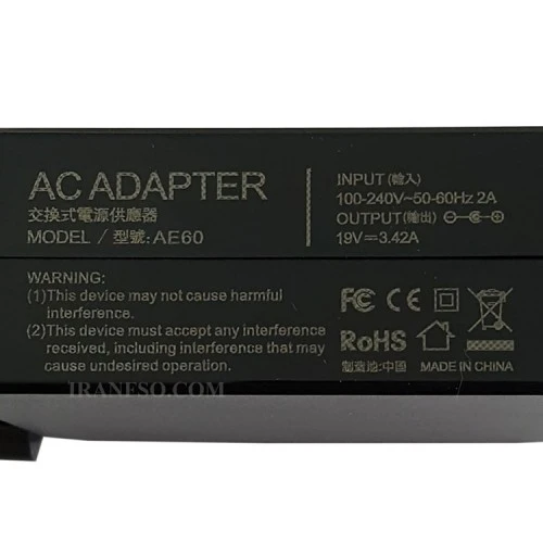 آداپتور لپ تاپ ایسوس 19V 3.42A مربعی زنبوکی سرفیش بزرگ 4*1.35mm
