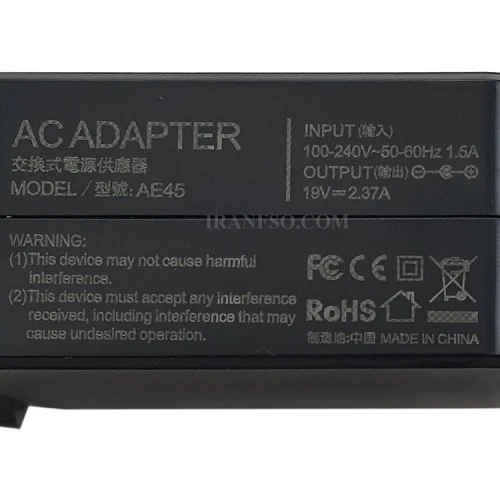 آداپتور لپ تاپ ایسوس 19V 2.37A مربعی زنبوکی سرفیش بزرگ 4*1.35mm