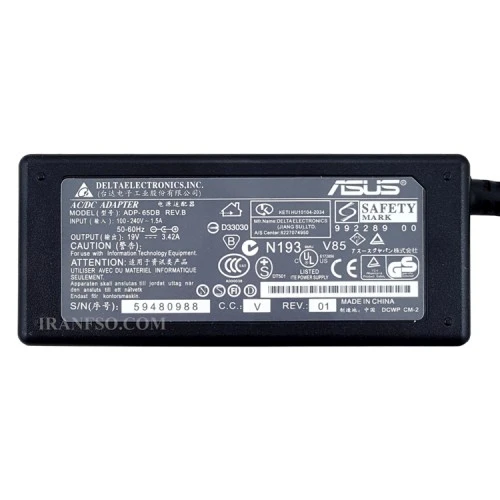 آداپتور لپ تاپ ایسوس 19V 3.42A Gimo Plus مستطیلی زنبوکی سوزن دار